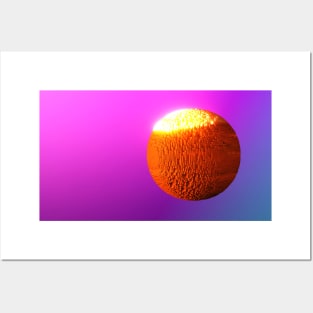 Techno planet illuminated sun in neon space abstract. Posters and Art